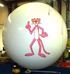 helium advertising balloon with pink panther logo